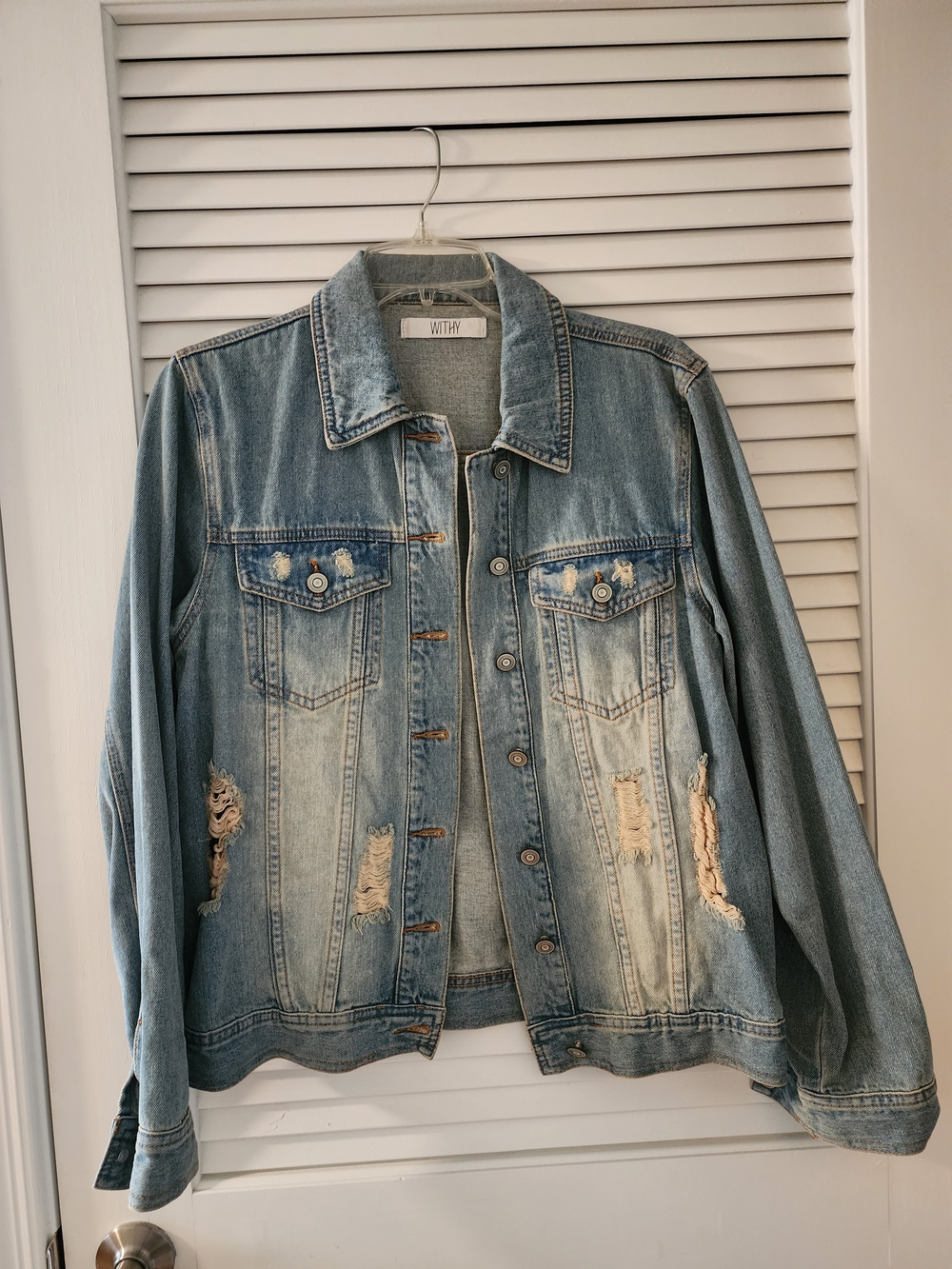 Wit & Wisdom Light Blue Distressed Denim Jean Jacket